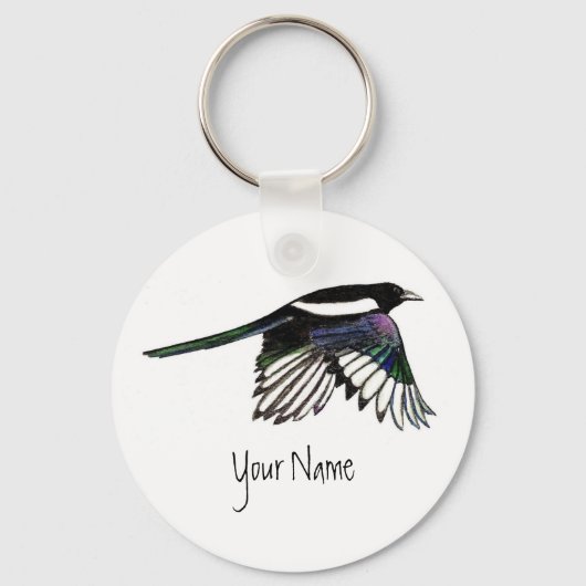 Porte-clés Magpie, Oiseau à Customiser avec votre nom (Recto)