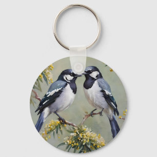 Porte-clés Magpies Australiennes Dans Peinture À L'Huile D'Ar