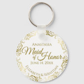 Porte-clés Maid of Honor Mariage Cadeau Gold Frills sur blanc (Recto)
