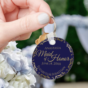 Porte-clés Maid of Honor Mariage Cadeau Marine bleu et or