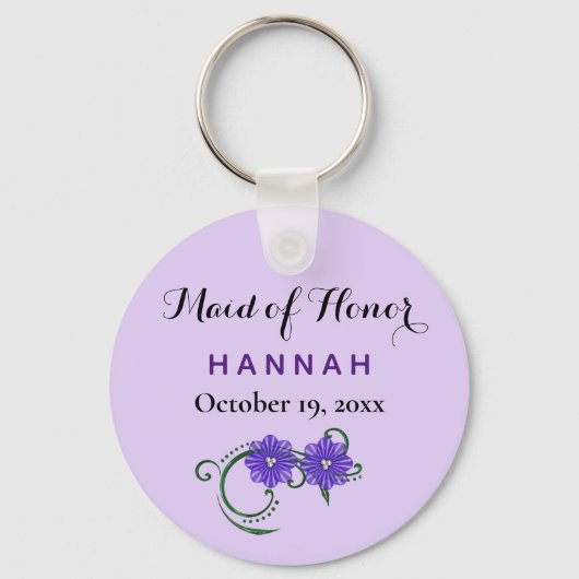 Porte-clés Maid of Honor Modern Typography Purple Mariage (Recto)