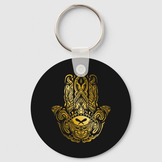Porte-clés Main de Hamsa - Amulette arabe dorée (Recto)