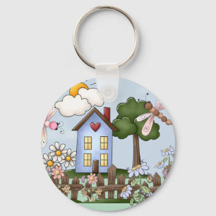 Porte-clés Maison de campagne Cute Blue au soleil