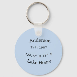 Porte-clés Maison de lac ets. Date année coordonnées personna