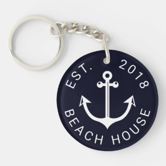 Porte-clés Maison de plage Nautical Ocean | Votre texte