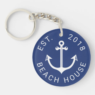 Porte-clés Maison de plage Nautical Ocean | Votre texte