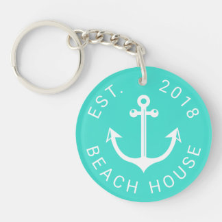 Porte-clés Maison de plage Nautical Ocean | Votre texte