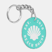 Porte-clés Maison de plage Nautical Ocean | Votre texte (Devant gauche)