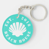 Porte-clés Maison de plage Nautical Ocean | Votre texte (Dos)