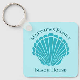Porte-clés Maison de plage personnalisée Aqua Seashell Monogr