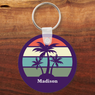 Porte-clés Maison de plage personnalisée avec palmier violet