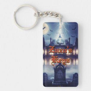 Porte-clés Maison d'Halloween avec Frankie, bleu foncé