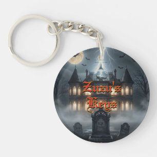 Porte-clés Maison d'Halloween avec Frankie, gris foncé