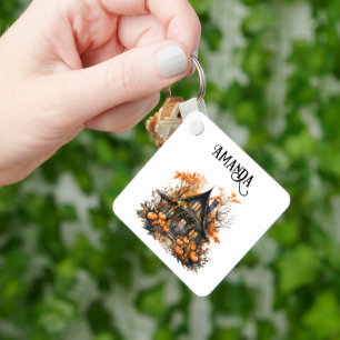 Porte-clés Maison hantée avec Halloween Citrouille