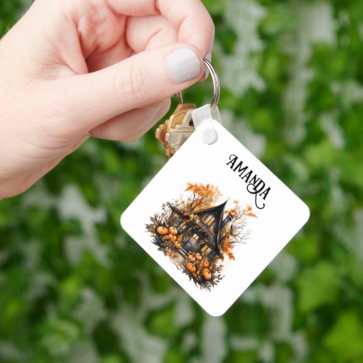 Porte-clés Maison hantée avec Halloween Citrouille (main)