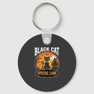 Porte-clés Maison Hantée Chat Noir Halloween Design Lune
