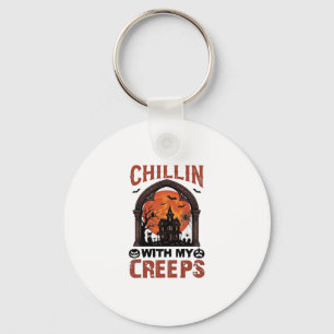 Porte-clés Maison hantée Halloween Chillin Creeps Lune Orange