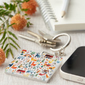 Porte-clés Maisons rouges et feuille de papier mignon (Devant Droit)