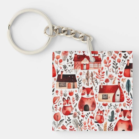 Porte-clés Maisons rouges et maisons mignonnes Feuille de pap (Devant)