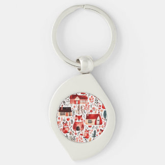 Porte-clés Maisons rouges et maisons mignonnes Feuille de pap