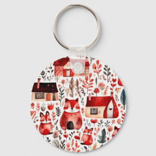Porte-clés Maisons rouges et maisons mignonnes Feuille de pap