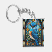 Porte-clés Majestic Bluebird perchée sur une fenêtre en verre (Devant gauche)