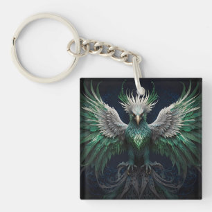 Porte-clés Majestic Green & White Phoenix Bird