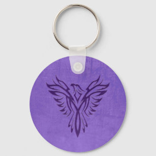 Porte-clés Majestic Purple Phoenix Rising, texture cuir