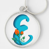 Porte-clés Majuscule E monogramme floral (Devant)