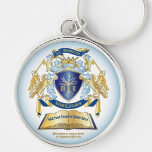 Porte-clés Make Your Own Emblem Tree Book Key Crown Gold Blue