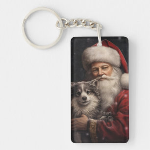 Porte-clés Malamute d'Alaska avec le Père Noël de Noël