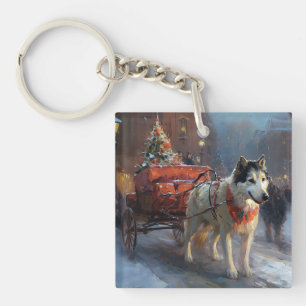 Porte-clés Malamute d'Alaska Saison de Noël festive