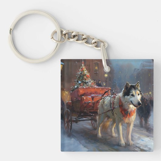 Porte-clés Malamute d'Alaska Saison de Noël festive (Devant)