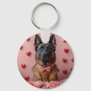 Porte-clés Malinois belge avec Rose - Saint Valentin