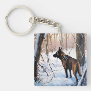 Porte-clés Malinois Belge Qu'il neige Noël