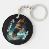 Porte-clés Malinois noir et tan dans l'eau (Dos)