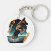 Porte-clés Malinois noir et tan dans l'eau (Dos)