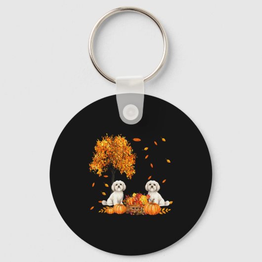 Porte-clés Maltese Autumn Leaf Fall Dog Lover Halloween Thank (Recto)
