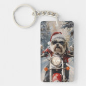 Porte-clés Malti Tzu Chien équitation Moto Noël (Devant)
