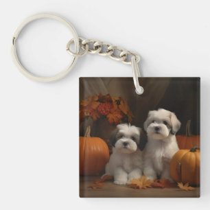 Porte-clés Malti tzu Puppy Citrouille d'automne