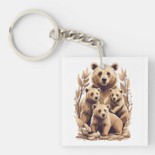 Porte-clés Mama Bear Et Ses Cubs - L'Amour Sauvage