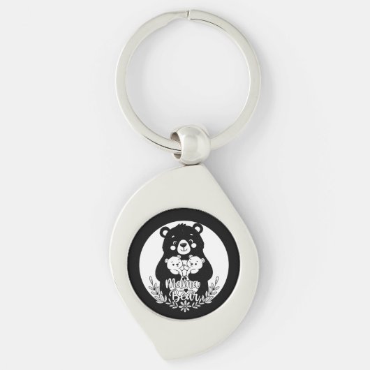 Porte-clés Mama Bear with Two Cubs Heart Line Art Design (Devant)