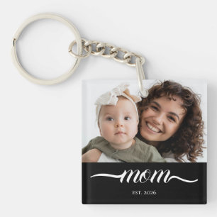 Porte-clés Maman a établi une photo de script blanc moderne