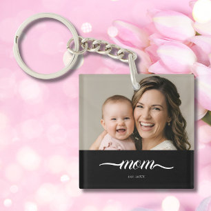Porte-clés Maman a établi une photo de script blanc moderne