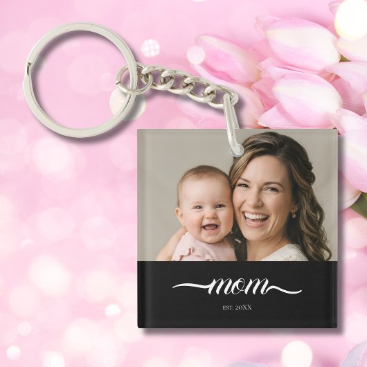 Porte-clés Maman a établi une photo de script blanc moderne