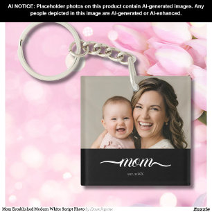 Porte-clés Maman a établi une photo de script blanc moderne