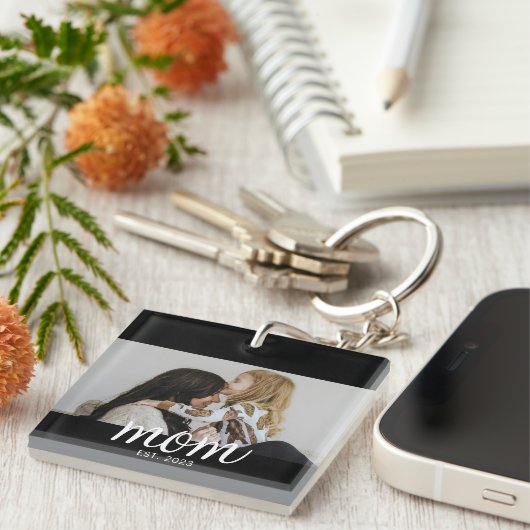 Porte-clés Maman a établi une photo de script moderne (Devant Droit)