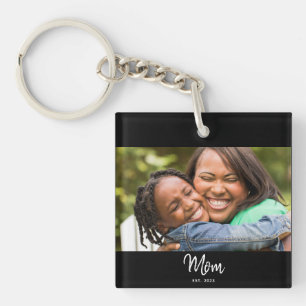 Porte-clés Maman a établi une photo de script noir et blanc