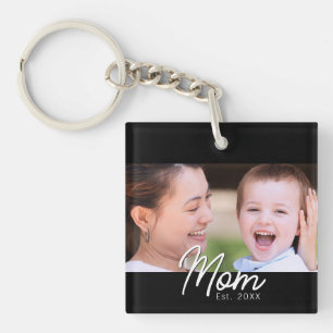 Porte-clés Maman a établi une photo en noir, écriture minimal