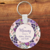 Porte-clés Maman appartient à floral rose blush violet (Recto)